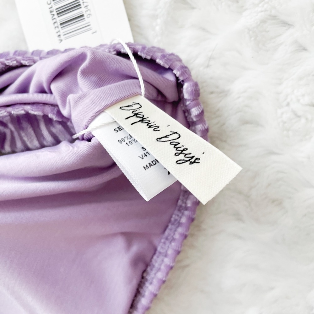 NWT- DIPPIN DAISY’S Fuego Lavender One Shoulder Faux Velvet Bikini Top - Picture 5 of 10